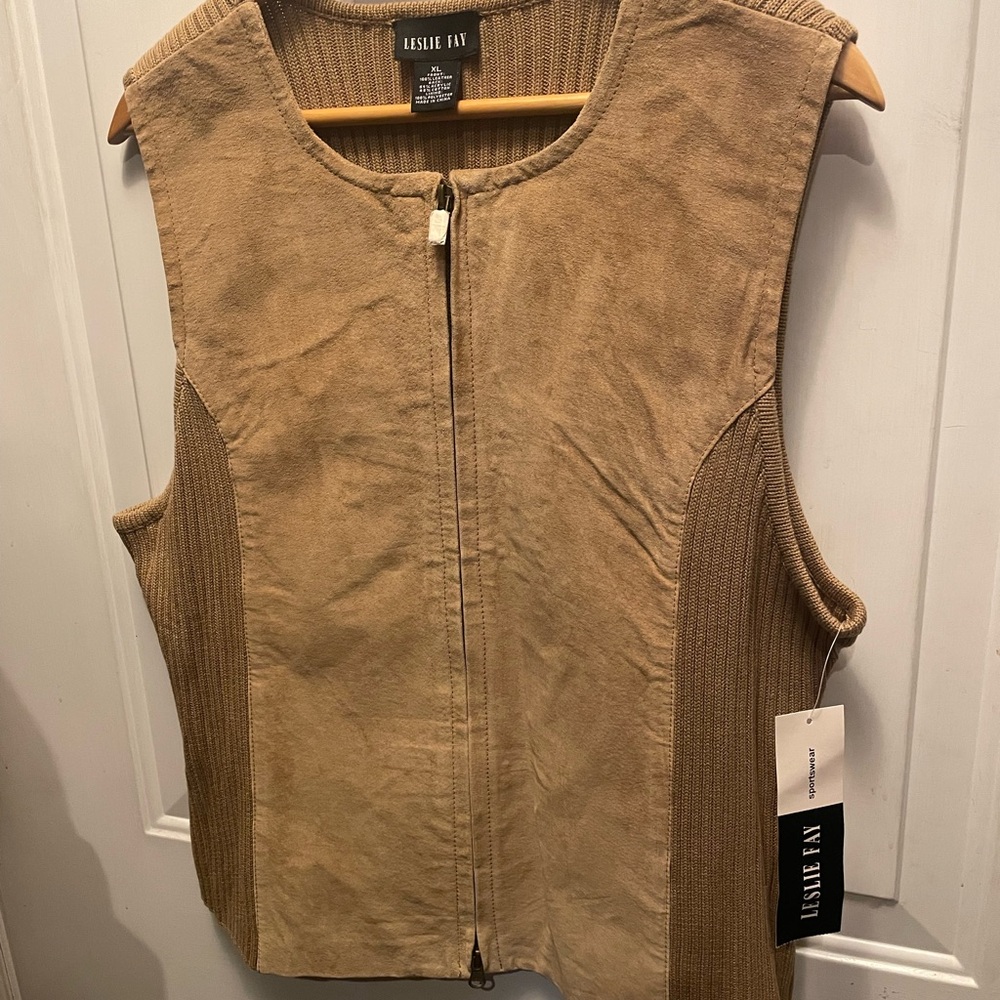 VINTAGE Leather Leslie Fay Sweater Vest, Tan “new” with original tags,